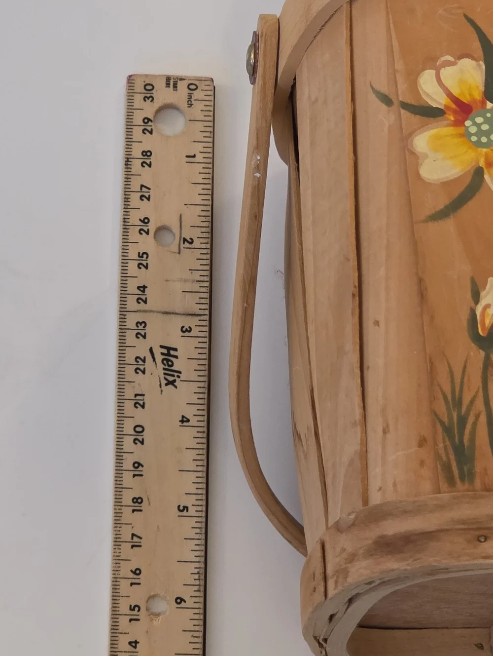 Vtg Toll Painted Flowers Balsa Wood Accent Basket Cottagecore Prairie Artsy